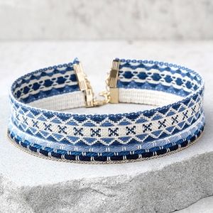 NWT Blue Embroidered Choker Set